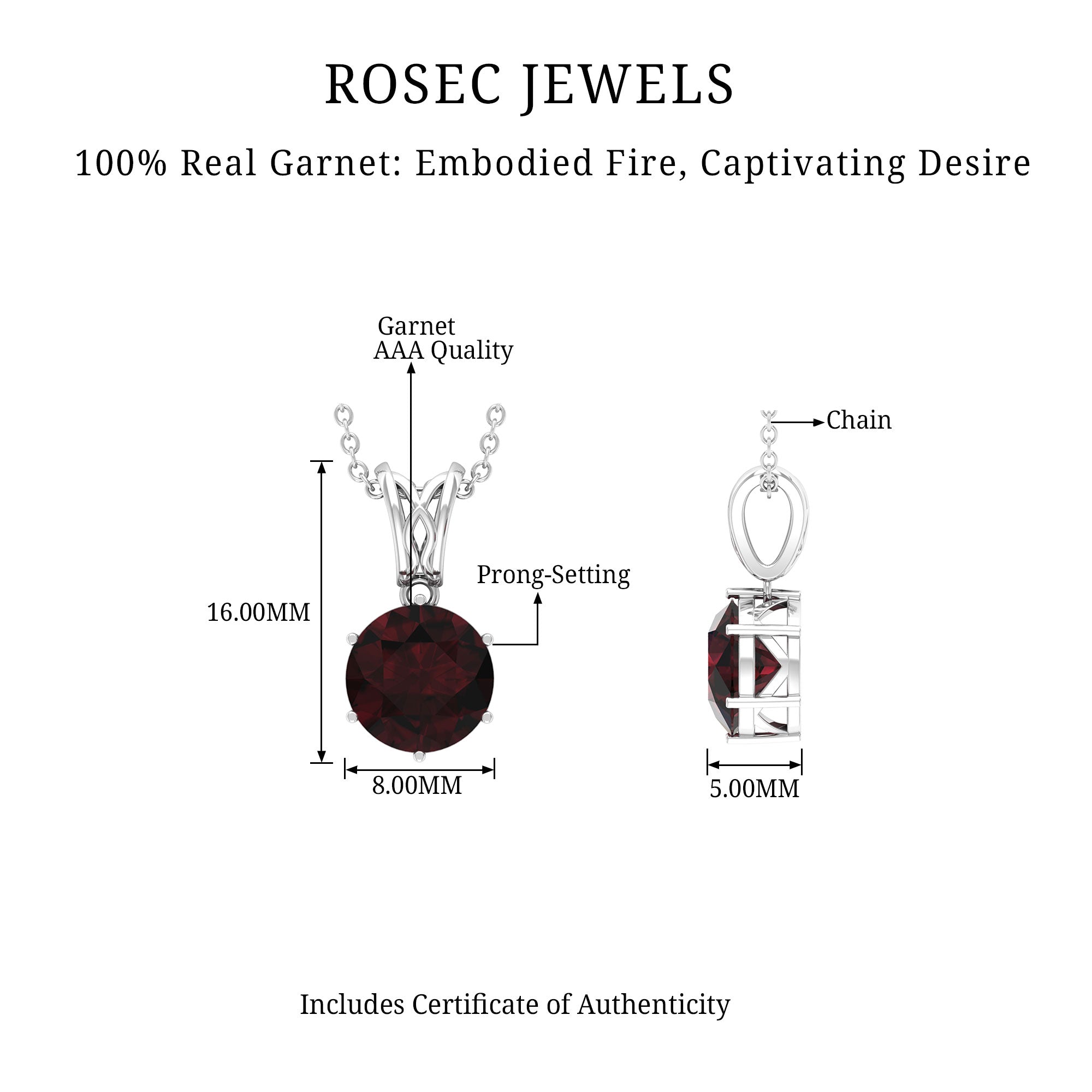 Six Prong Set Round Garnet Solitaire Pendant with Decorative Bail Garnet - ( AAA ) - Quality - Rosec Jewels