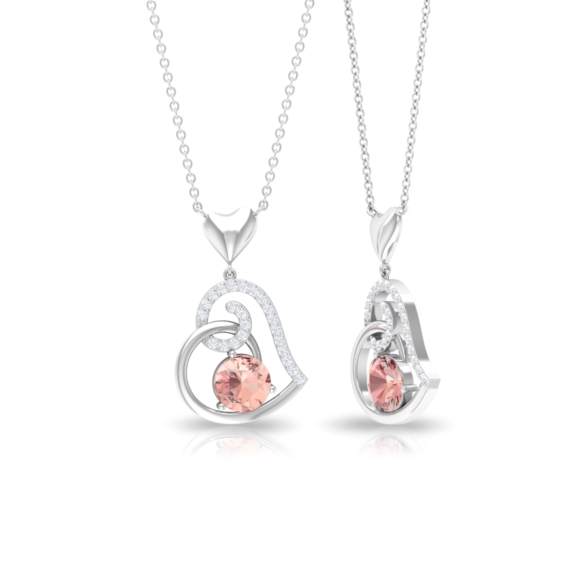 Morganite Heart Drop Pendant with Diamond Accent Morganite - ( AAA ) - Quality - Rosec Jewels