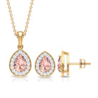 3 CT Pear Cut Peach Morganite Jewelry Set with Moissanite Morganite - ( AAA ) - Quality - Rosec Jewels