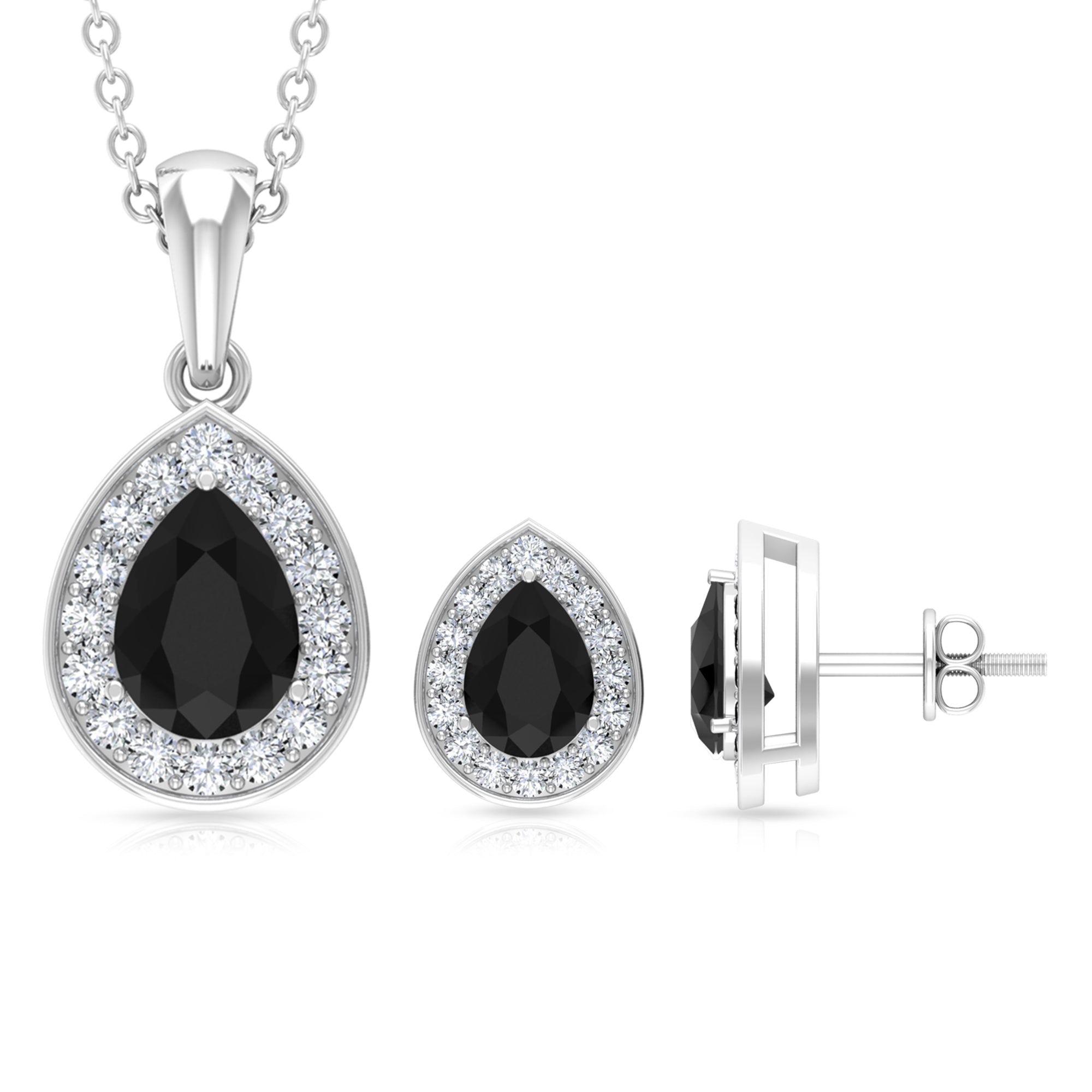 Classic Lab Created Black Diamond Teardrop Pendant And Earrings Set Lab Created Black Diamond - ( AAAA ) - Quality - Rosec Jewels