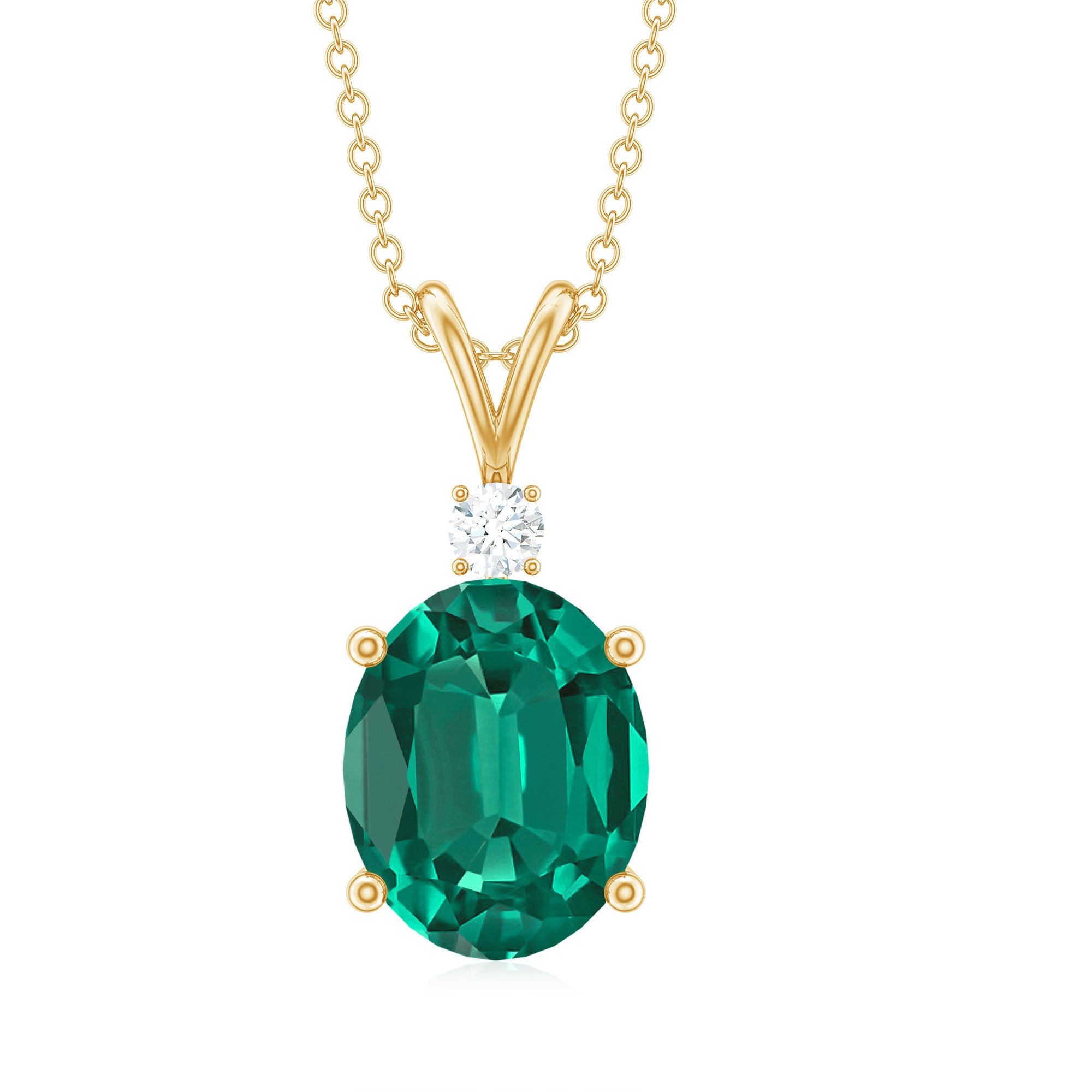 Oval Created Emerald and Moissanite Solitaire Pendant Lab Created Emerald - ( AAAA ) - Quality - Rosec Jewels