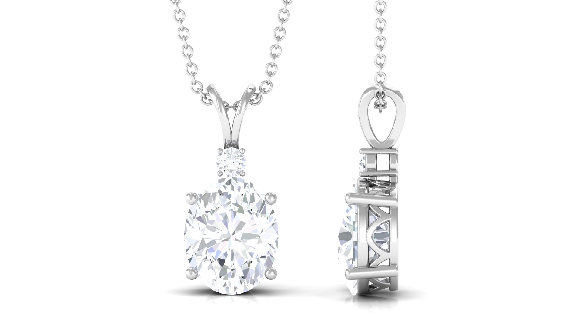 Simulated Diamond Simple Pendant Necklace Zircon - ( AAAA ) - Quality - Rosec Jewels