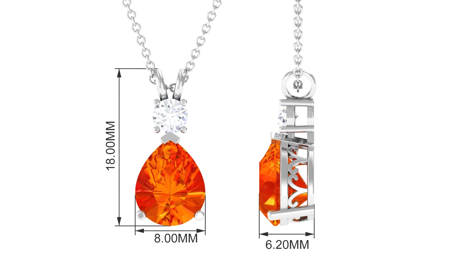 Created Orange Sapphire Teardrop Pendant with Moissanite Lab Created Orange Sapphire - ( AAAA ) - Quality - Rosec Jewels