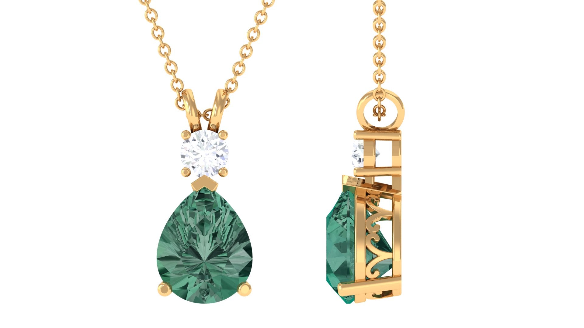 Pear Cut Created Green Sapphire Drop Pendant with Moissanite Lab Created Green Sapphire - ( AAAA ) - Quality - Rosec Jewels