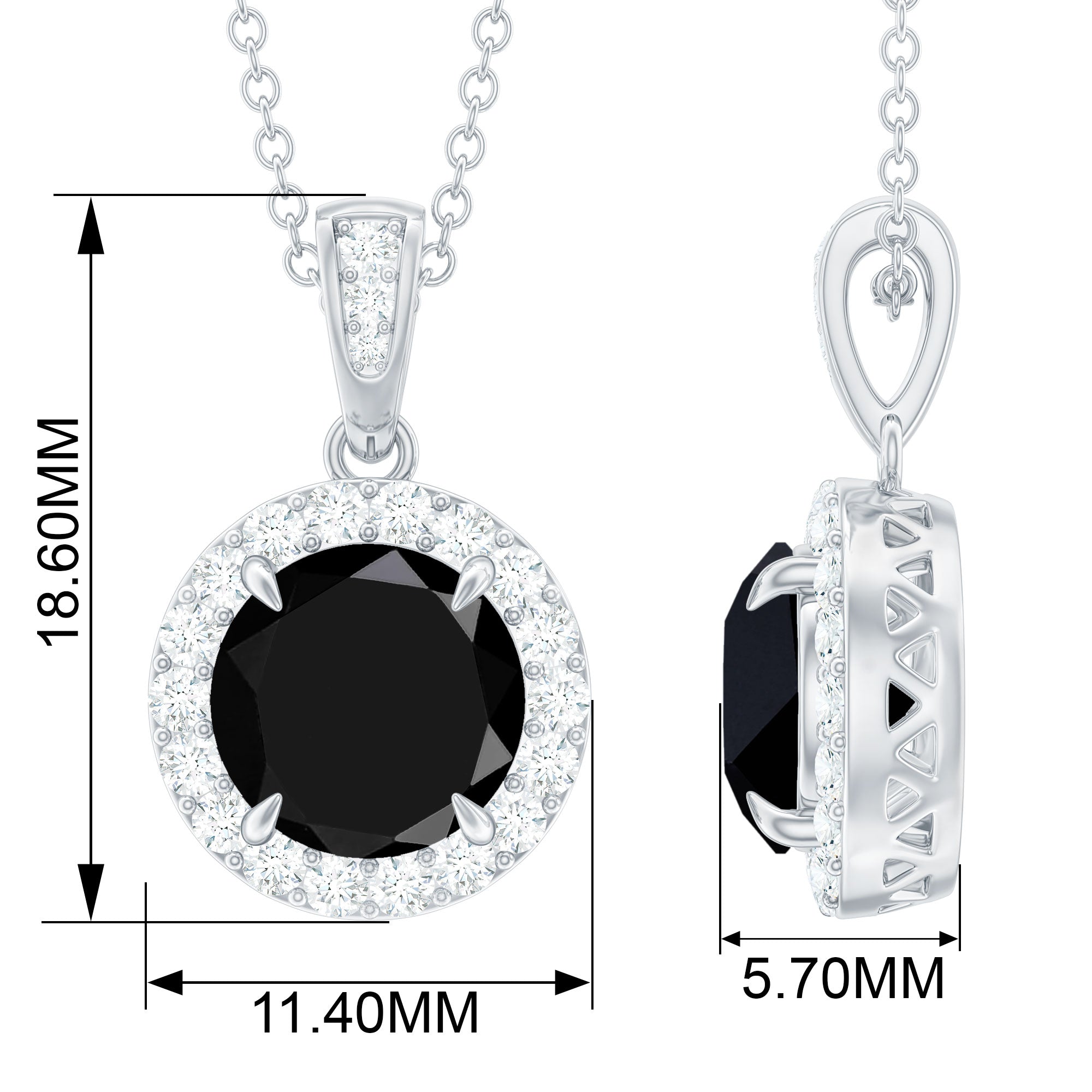 Created Black Diamond and Diamond Halo Pendant Necklace Lab Created Black Diamond - ( AAAA ) - Quality - Rosec Jewels