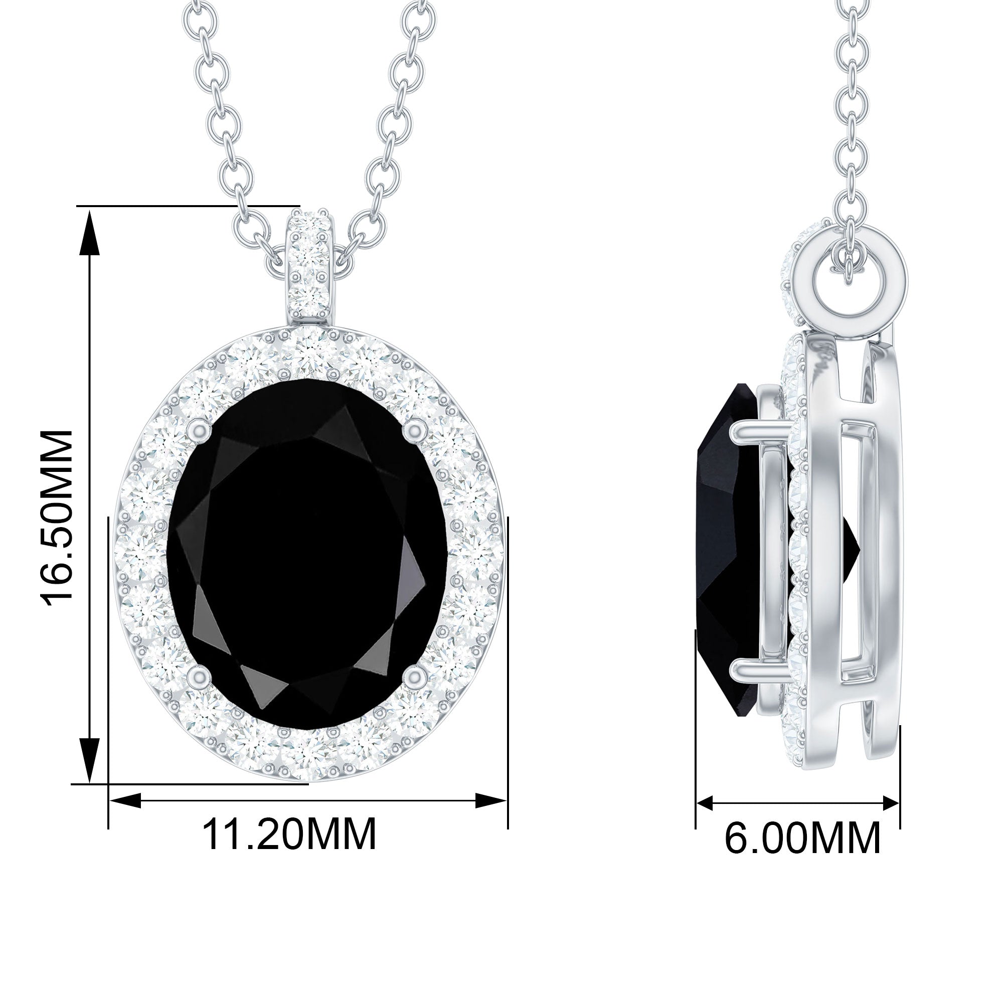 Lab Grown Black Diamond and Diamond Halo Pendant Necklace Lab Created Black Diamond - ( AAAA ) - Quality - Rosec Jewels