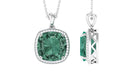 Created Green Sapphire Pendant Necklace with Moissanite Halo Lab Created Green Sapphire - ( AAAA ) - Quality - Rosec Jewels