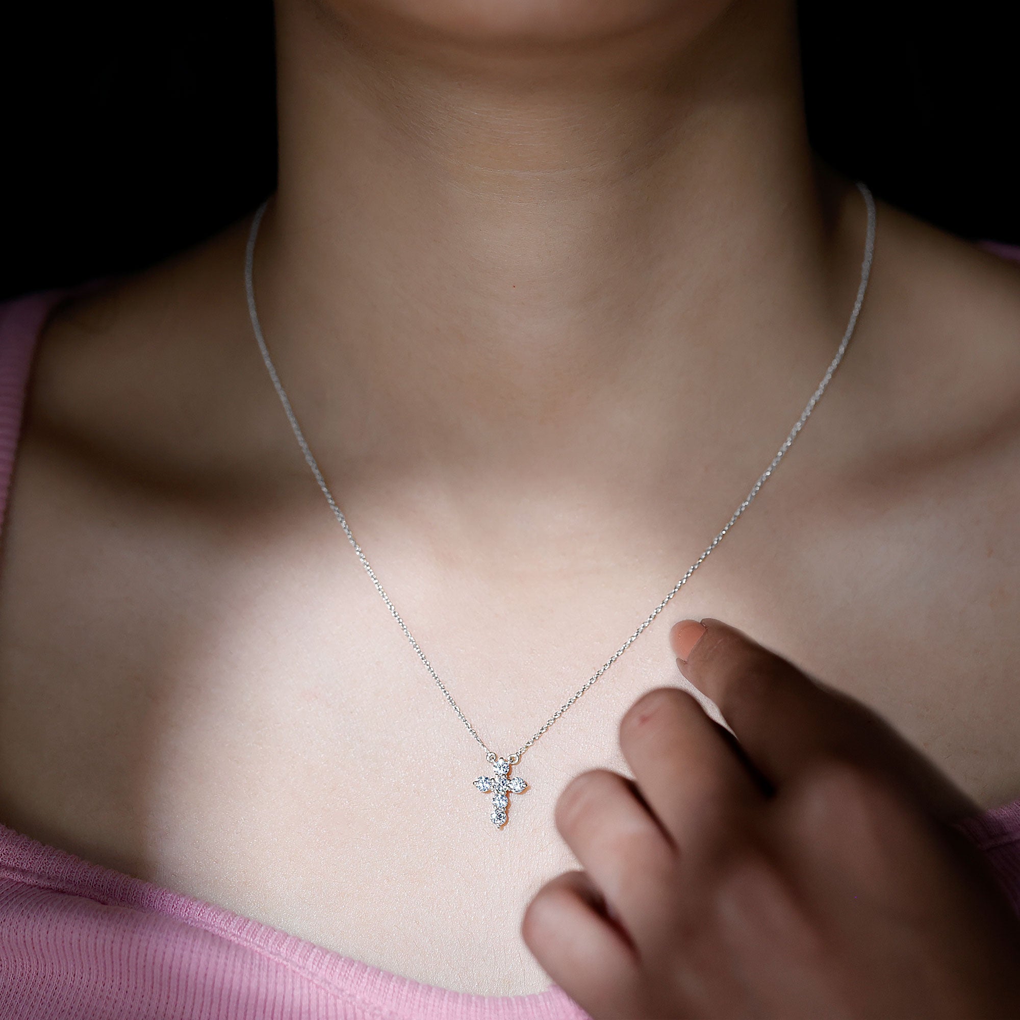 Moissanite Cross Pendant Necklace Moissanite - ( D-VS1 ) - Color and Clarity - Rosec Jewels