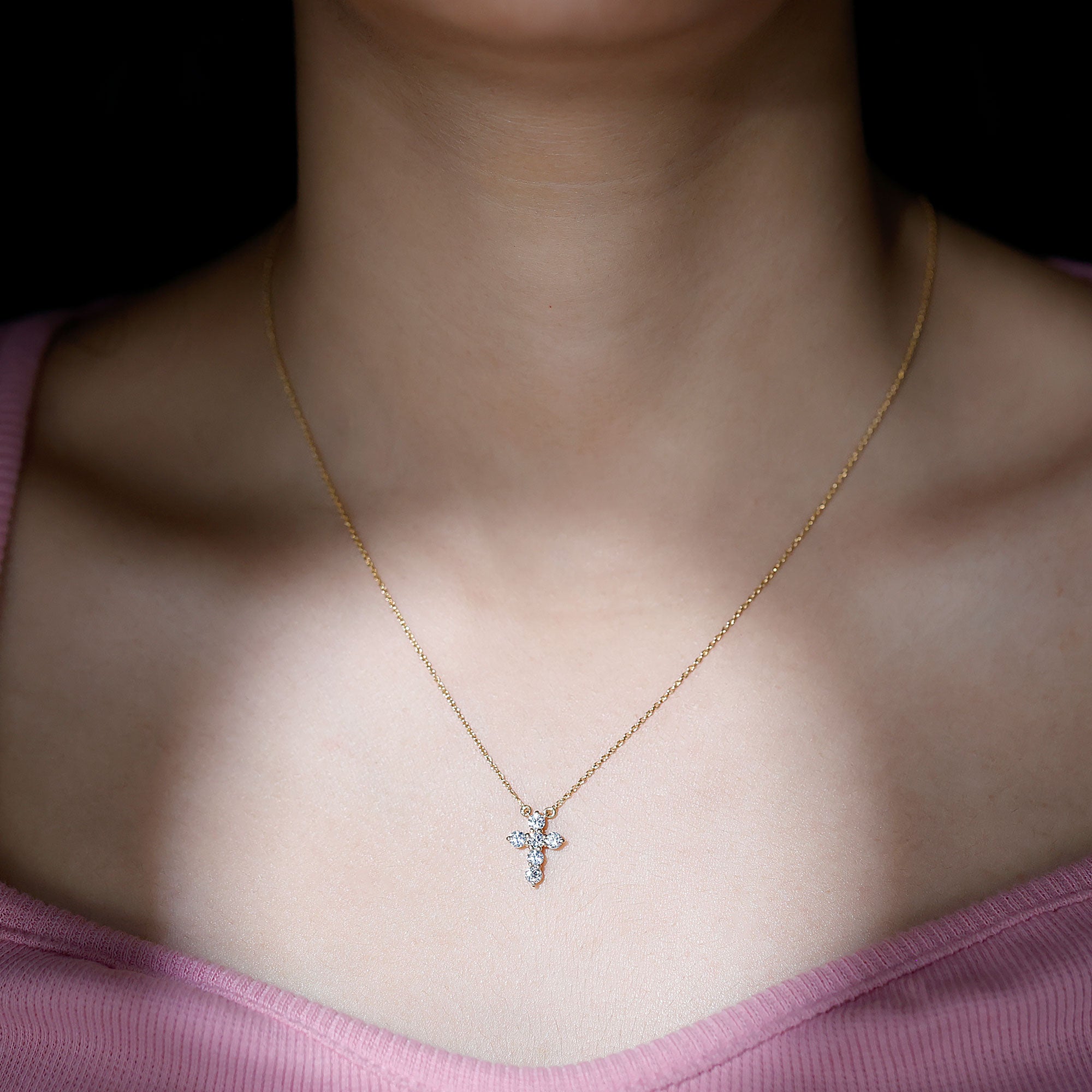 Moissanite Cross Pendant Necklace Moissanite - ( D-VS1 ) - Color and Clarity - Rosec Jewels