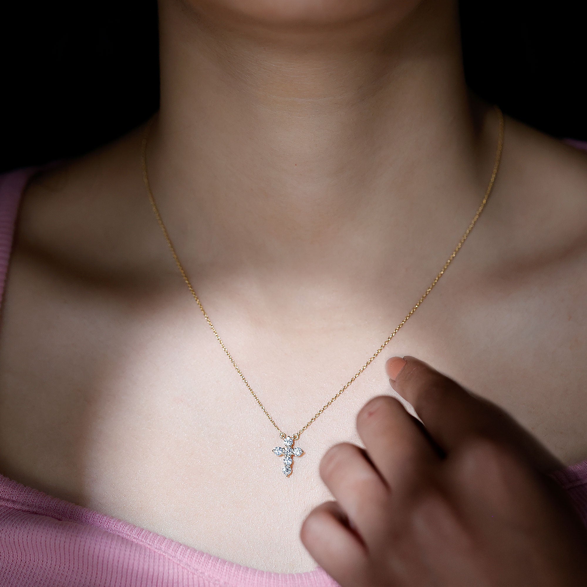 Moissanite Cross Pendant Necklace Moissanite - ( D-VS1 ) - Color and Clarity - Rosec Jewels