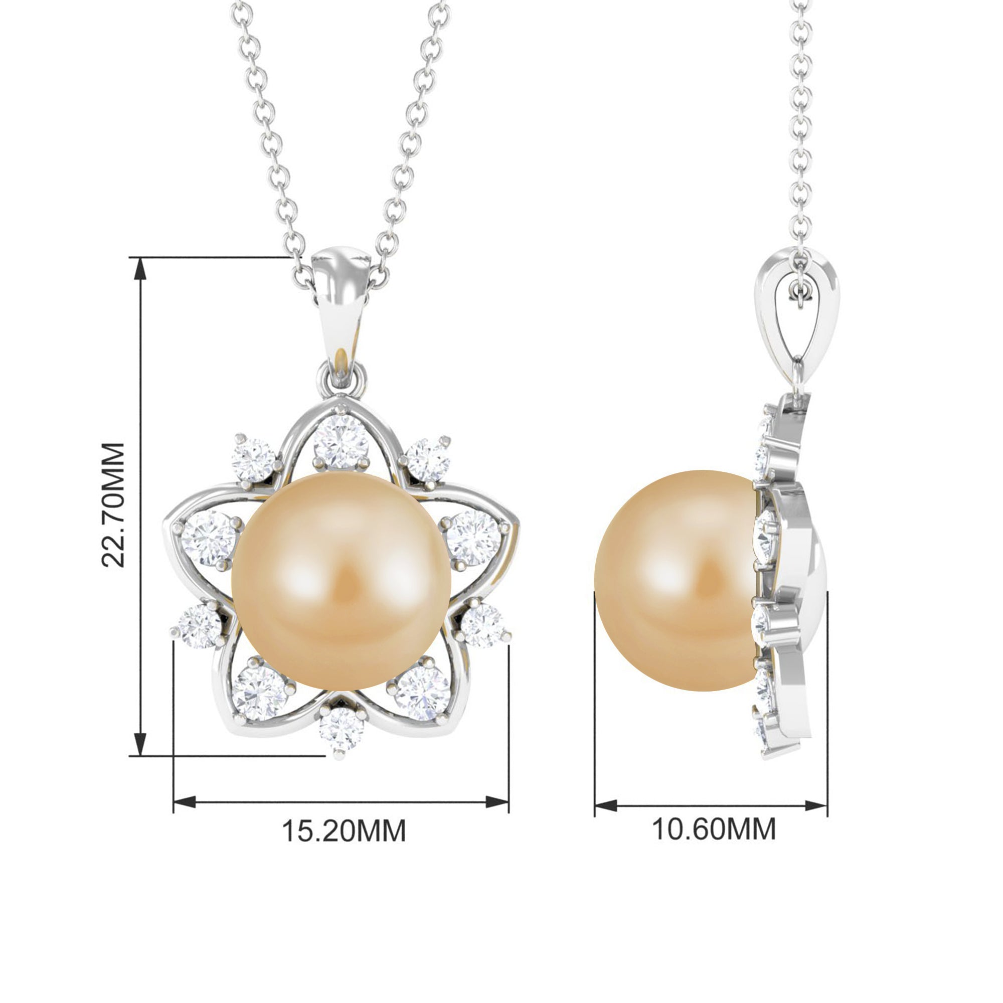 South Sea Pearl and Diamond Star Pendant Necklace South Sea Pearl - ( AAA ) - Quality - Rosec Jewels