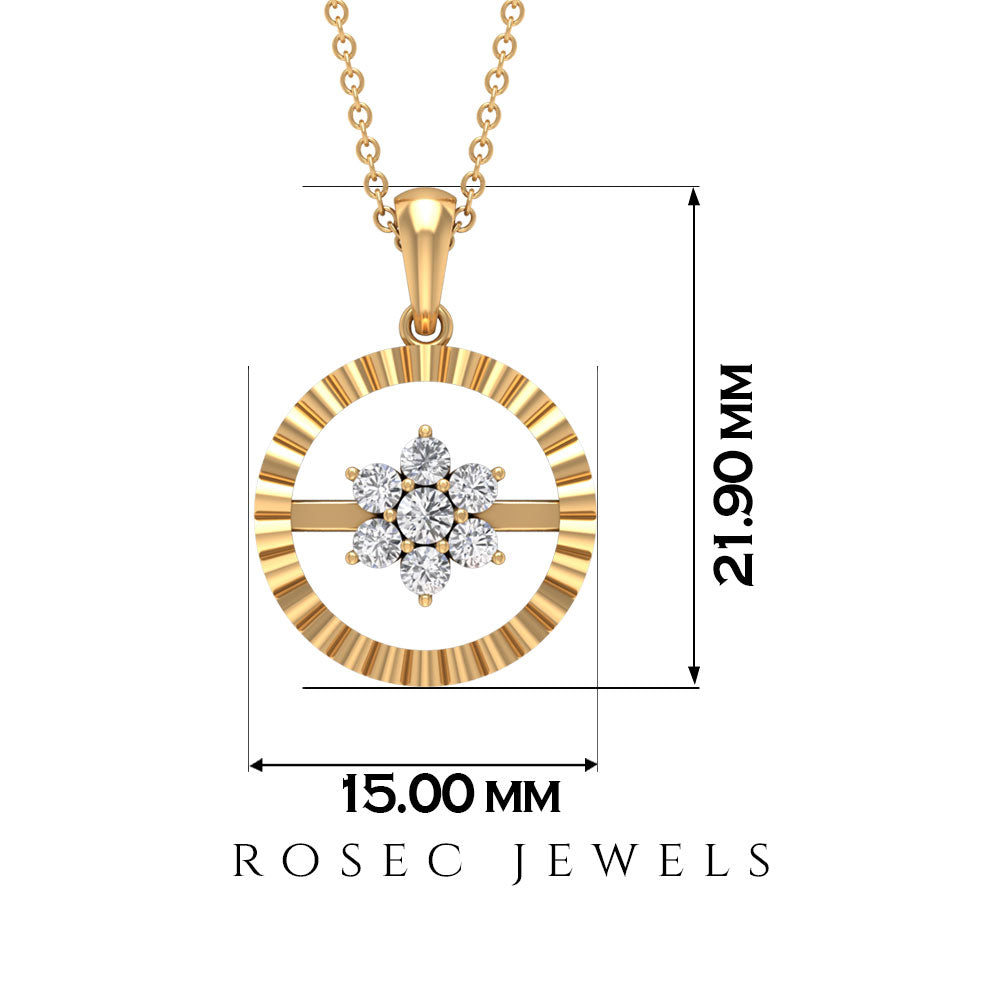 Diamond Flower Pendant Necklace in Prong Setting Diamond - ( HI-SI ) - Color and Clarity - Rosec Jewels