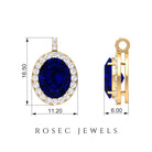 Created Blue Sapphire Oval Halo Pendant with Diamond Lab Created Blue Sapphire - ( AAAA ) - Quality - Rosec Jewels