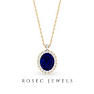 Created Blue Sapphire Oval Halo Pendant with Diamond Lab Created Blue Sapphire - ( AAAA ) - Quality - Rosec Jewels