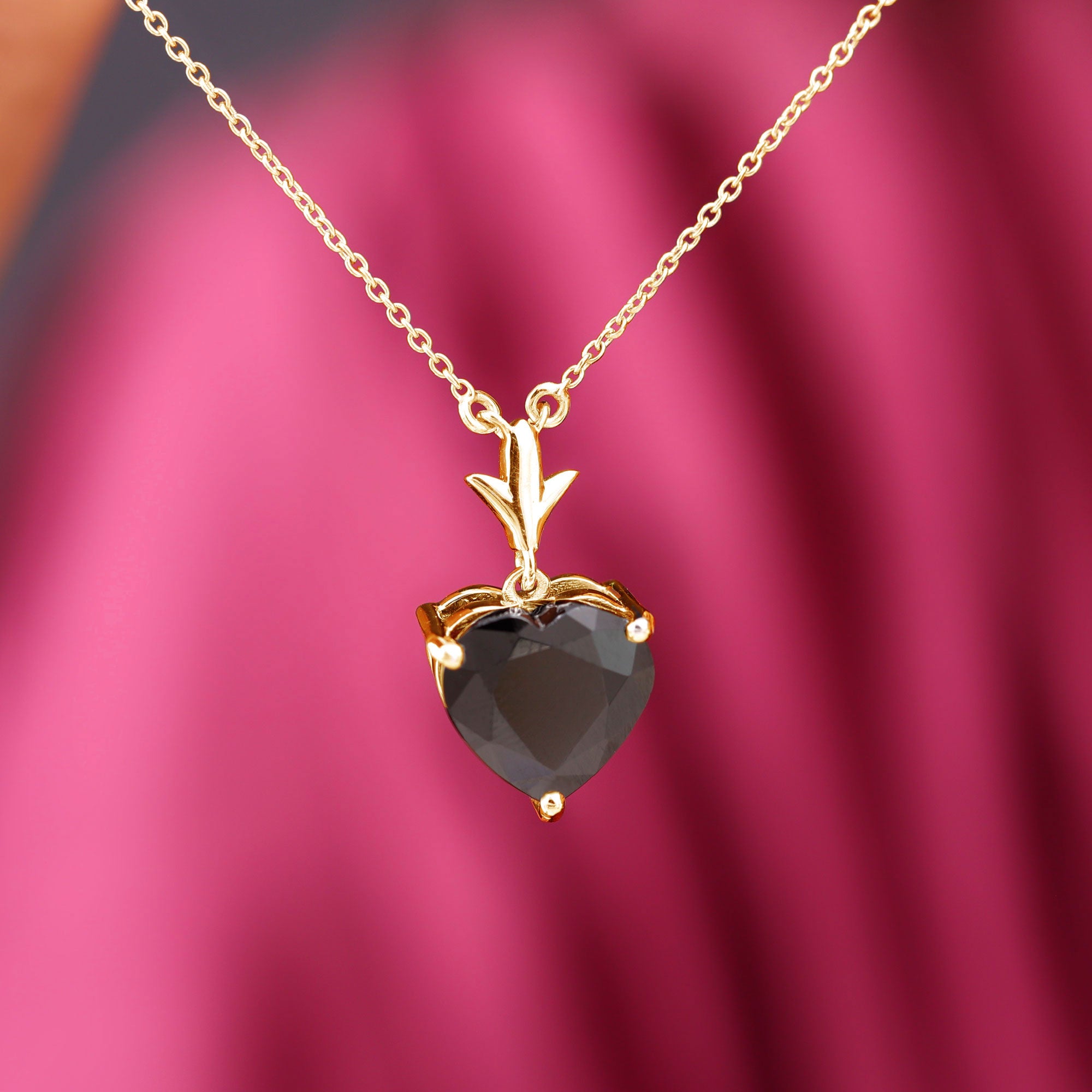 Heart Shape Black Spinel Solitaire Necklace Black Spinel - ( AAA ) - Quality - Rosec Jewels