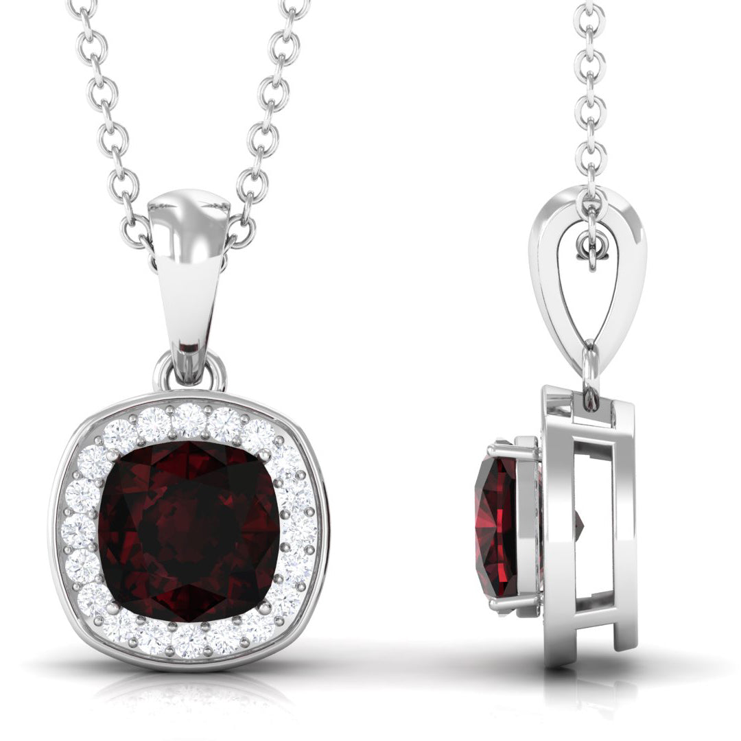 1.50 CT Garnet and Diamond Classic Halo Pendant Necklace Garnet - ( AAA ) - Quality - Rosec Jewels