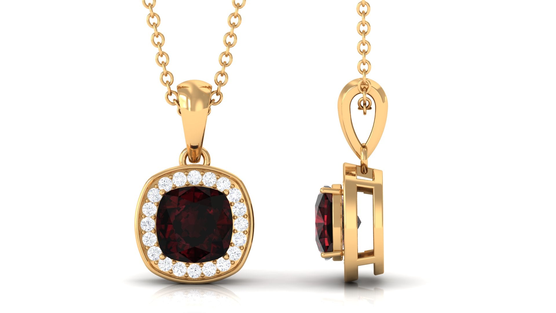 1.50 CT Garnet and Diamond Classic Halo Pendant Necklace Garnet - ( AAA ) - Quality - Rosec Jewels