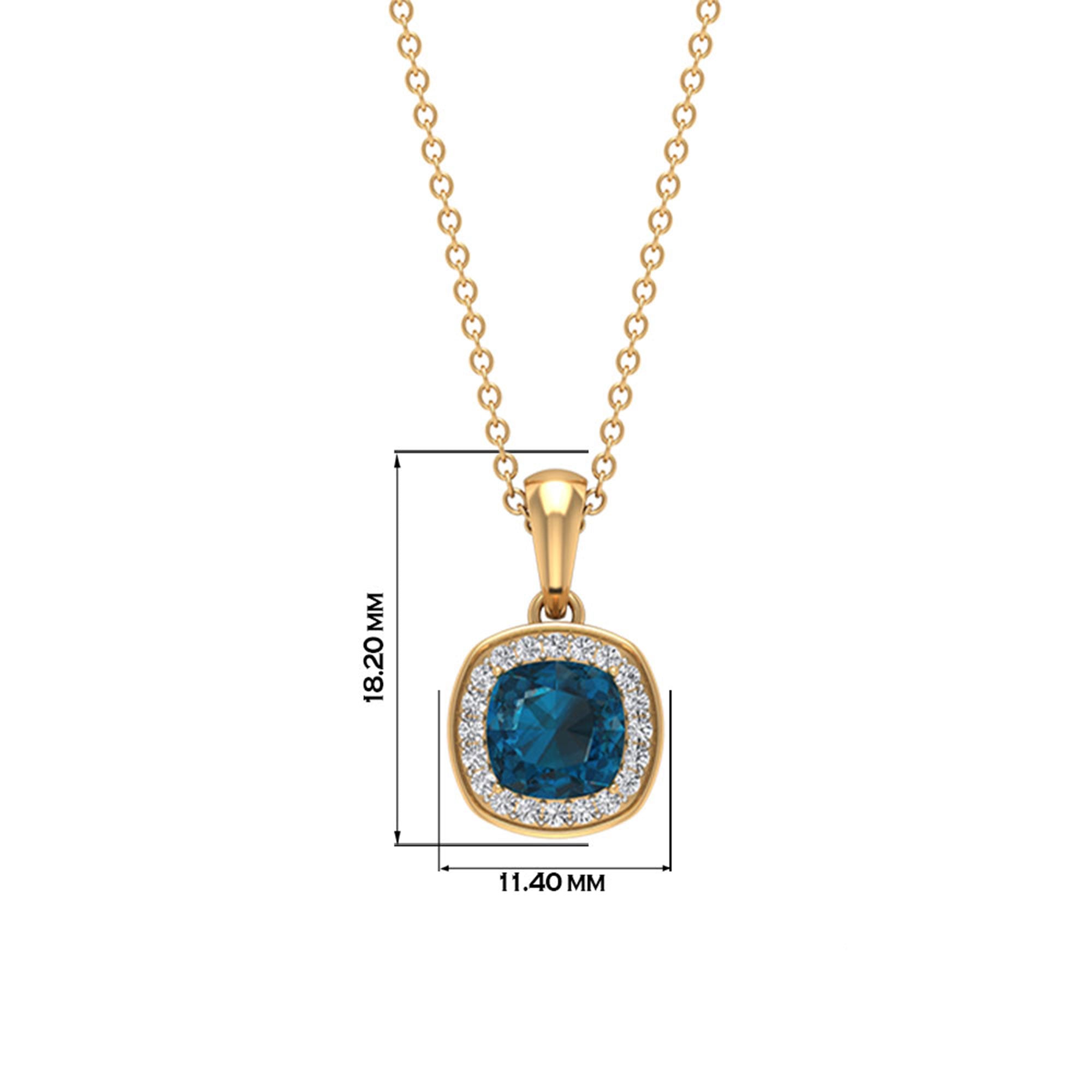 3.25 CT Cushion Shape London Blue Topaz Pendant with Diamond Halo London Blue Topaz - ( AAA ) - Quality - Rosec Jewels