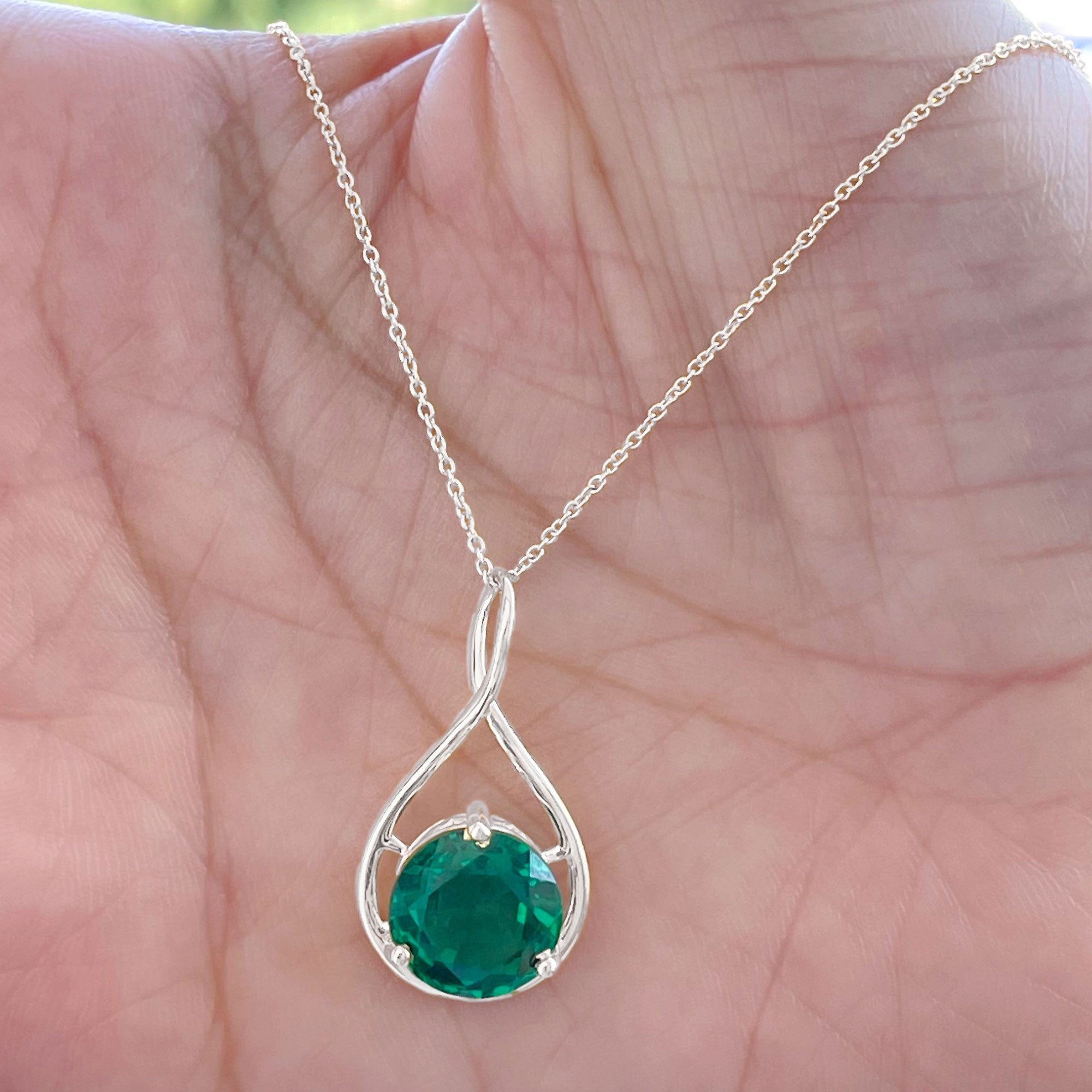 3.5 CT Solitaire Infinity Necklace with Created Emerald Lab Created Emerald - ( AAAA ) - Quality - Rosec Jewels