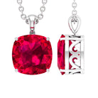 8 MM 4 Prong Set Cushion Shape Created Ruby Solitaire Pendant Lab Created Ruby - ( AAAA ) - Quality - Rosec Jewels