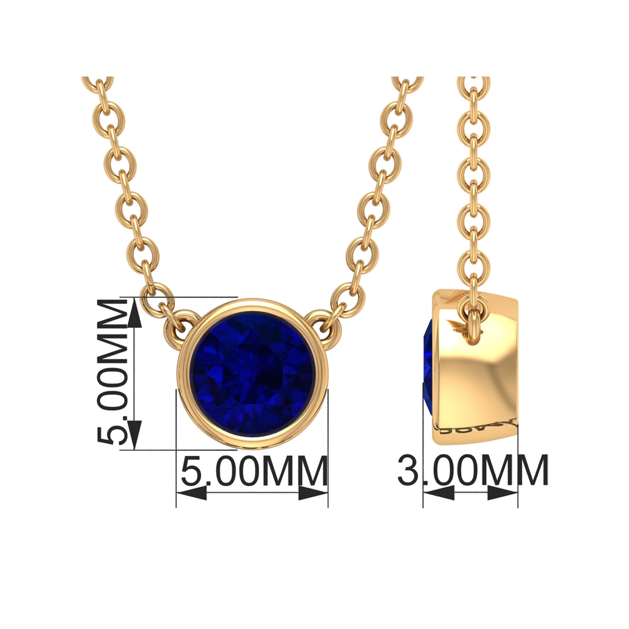 1/2 CT Bezel Set Round Blue Sapphire Solitaire Necklace Blue Sapphire - ( AAA ) - Quality - Rosec Jewels