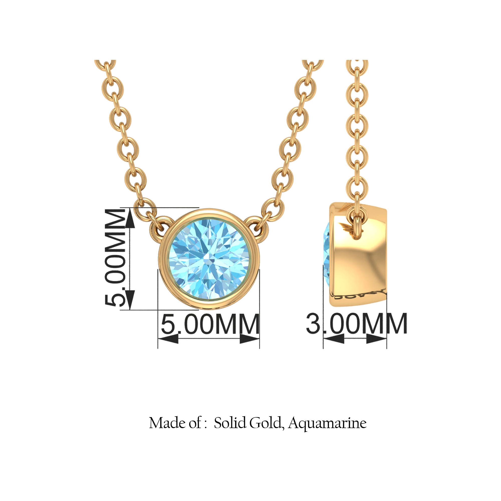 1/4 CT Round Aquamarine Solitaire Necklace in Gold Aquamarine - ( AAA ) - Quality - Rosec Jewels