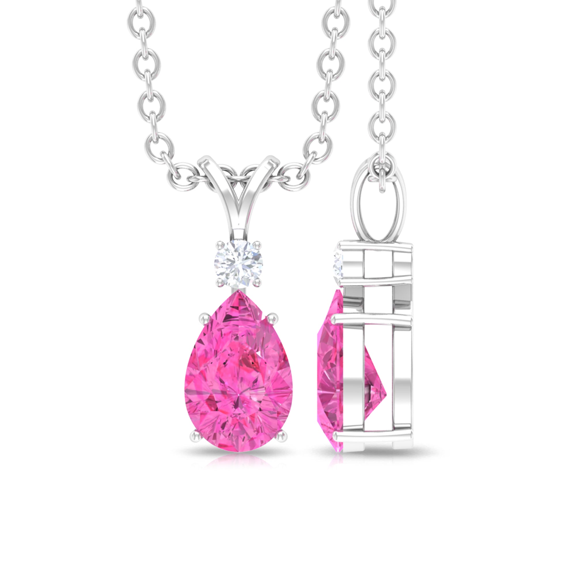 Pink Sapphire and Diamond Teardrop Pendant Pink Sapphire - ( AAA ) - Quality - Rosec Jewels