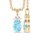 Oval Cut Aquamarine Pendant with Diamond Trio Aquamarine - ( AAA ) - Quality - Rosec Jewels