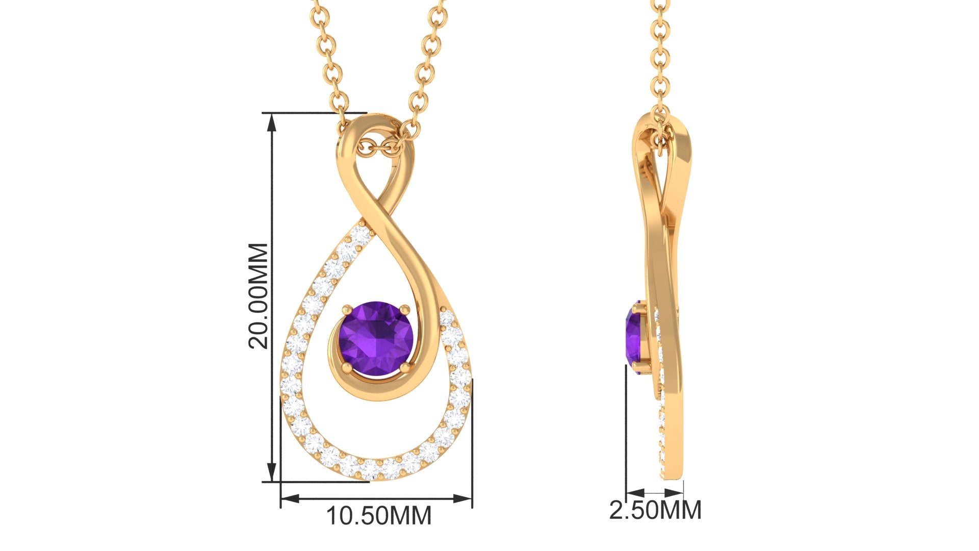 Amethyst and Diamond Teardrop Infinity Pendant Necklace Amethyst - ( AAA ) - Quality - Rosec Jewels