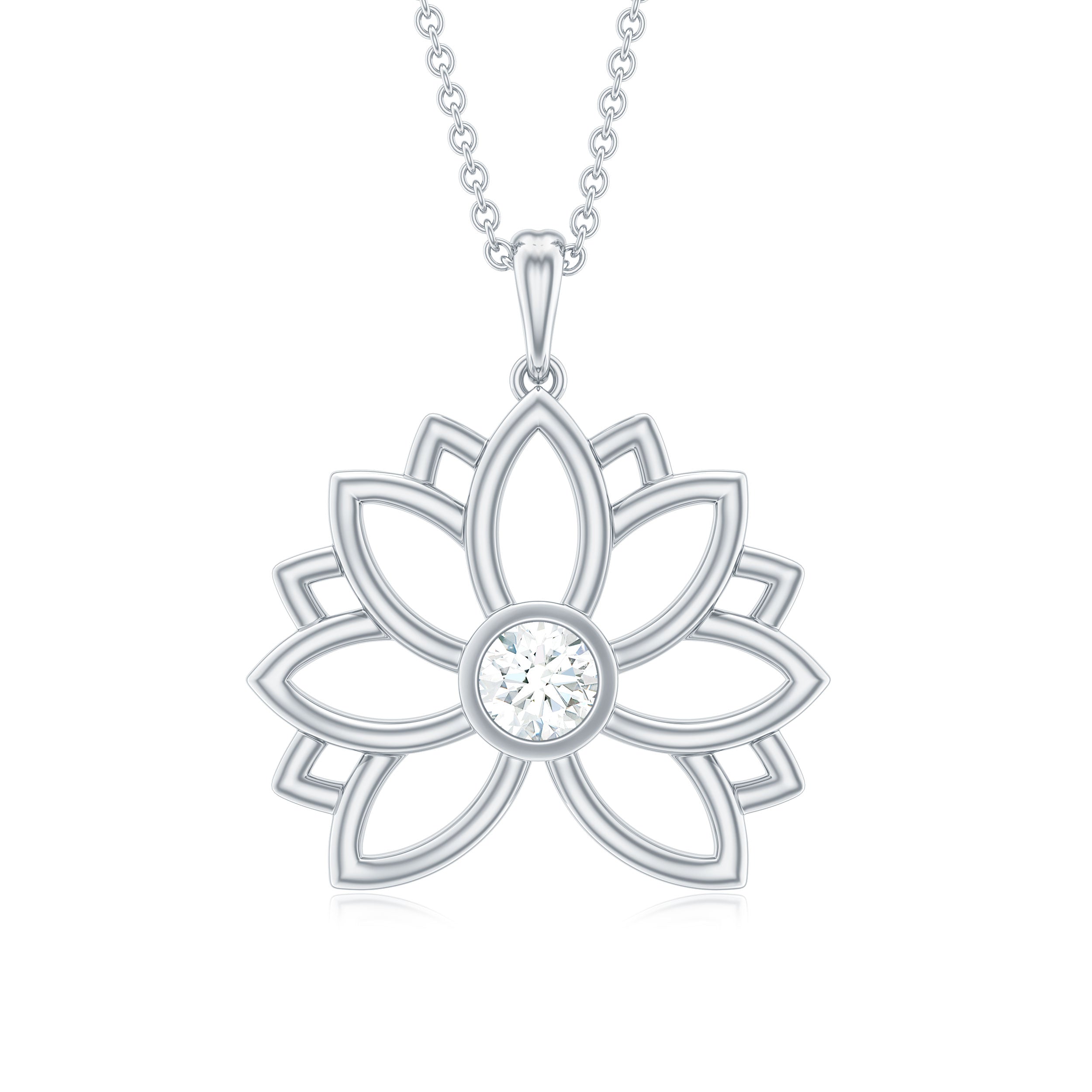 Certified Moissanite Flower Pendant in Bezel Setting Moissanite - ( D-VS1 ) - Color and Clarity - Rosec Jewels