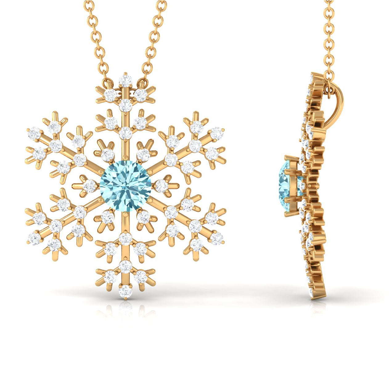 1 CT Snowflake Pendant Necklace with Aquamarine and Diamond Aquamarine - ( AAA ) - Quality - Rosec Jewels