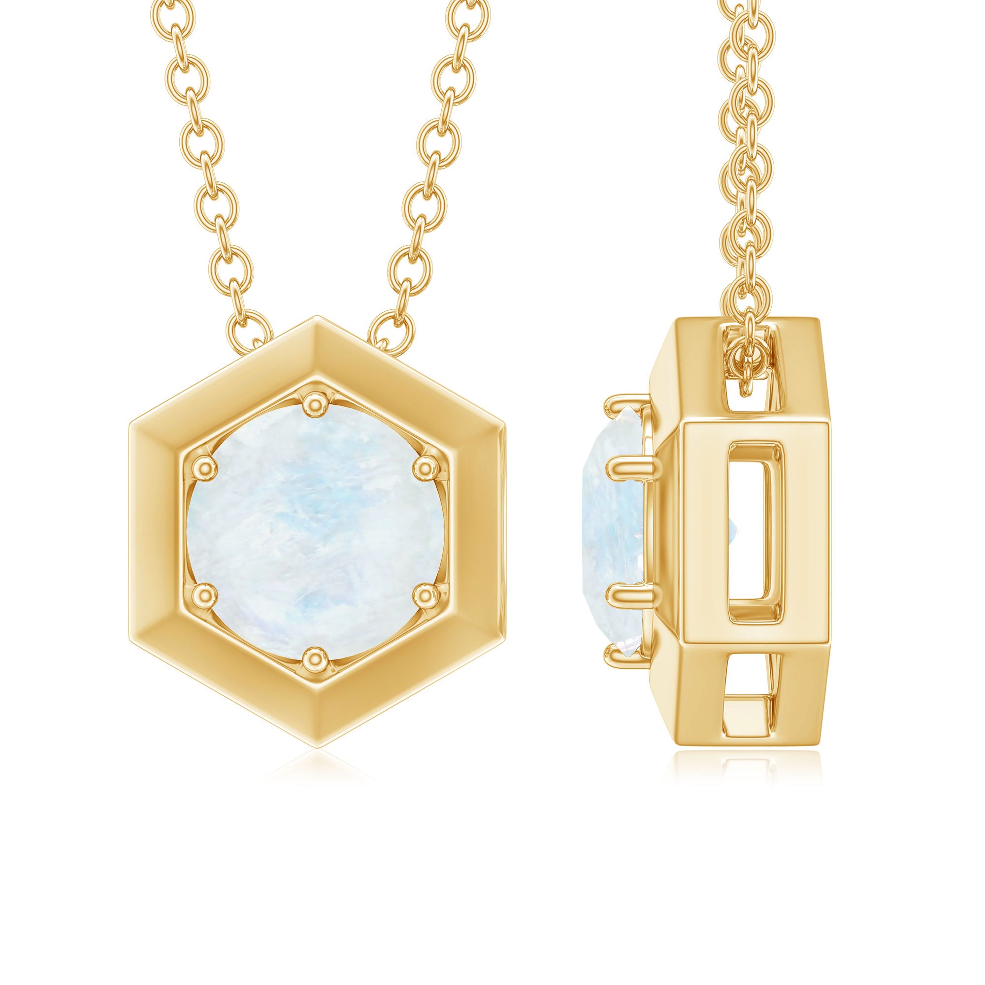 1/2 CT Moonstone Solitaire and Gold Hexagon Pendant Necklace Moonstone - ( AAA ) - Quality - Rosec Jewels