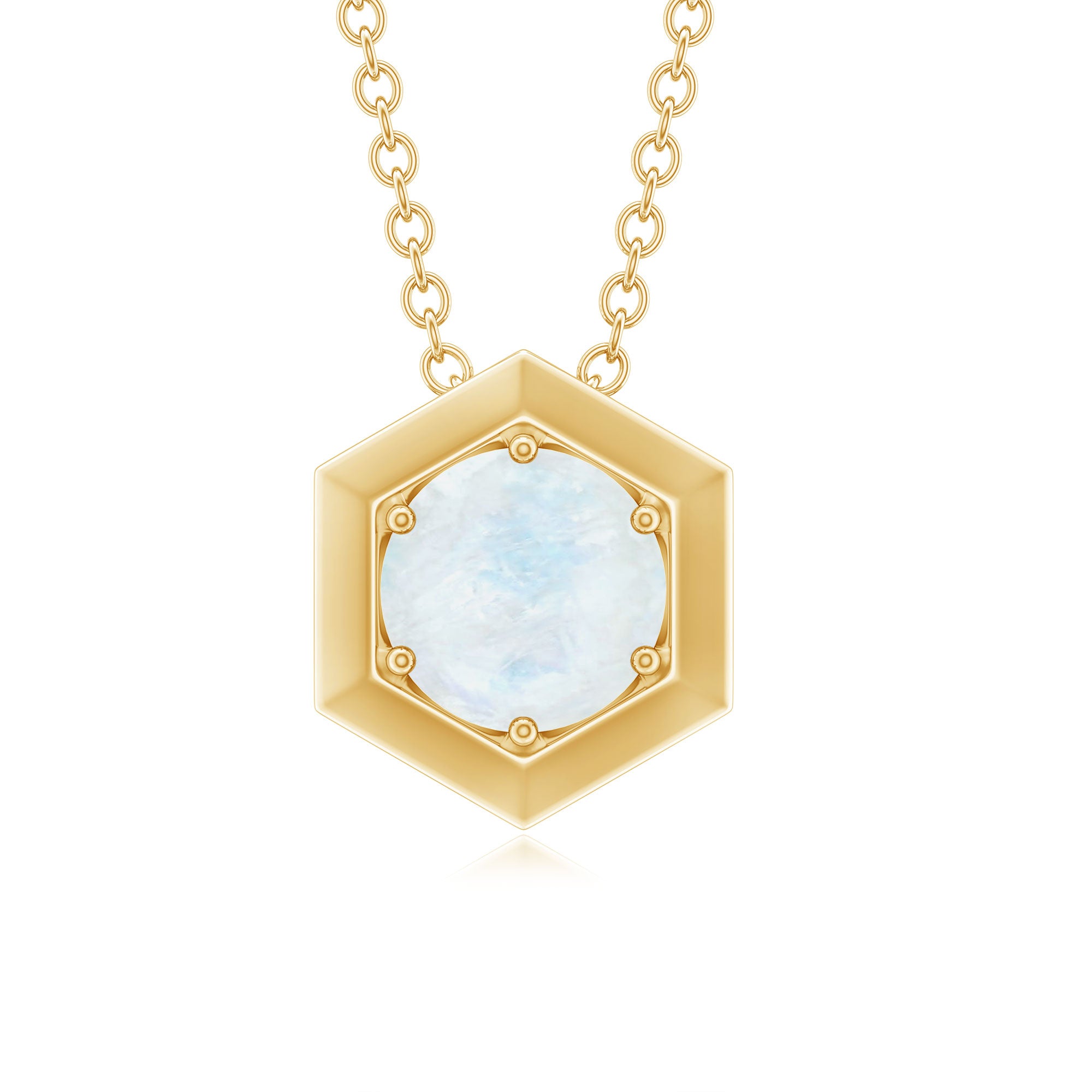 1/2 CT Moonstone Solitaire and Gold Hexagon Pendant Necklace Moonstone - ( AAA ) - Quality - Rosec Jewels