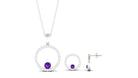 Real Amethyst and Moissanite Eternity Pendant Earrings Set Amethyst - ( AAA ) - Quality - Rosec Jewels