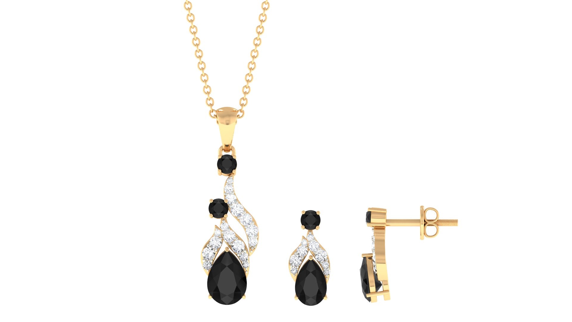 Black Spinel and Diamond Bridal Dangle Jewelry Set Black Spinel - ( AAA ) - Quality - Rosec Jewels