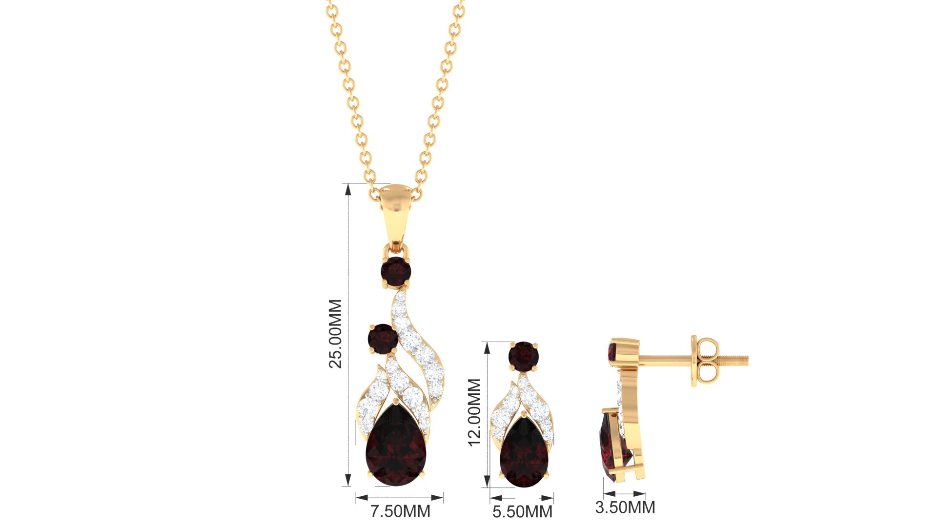 Pear and Round Shape Garnet and Diamond Dangle Jewelry Set Garnet - ( AAA ) - Quality - Rosec Jewels