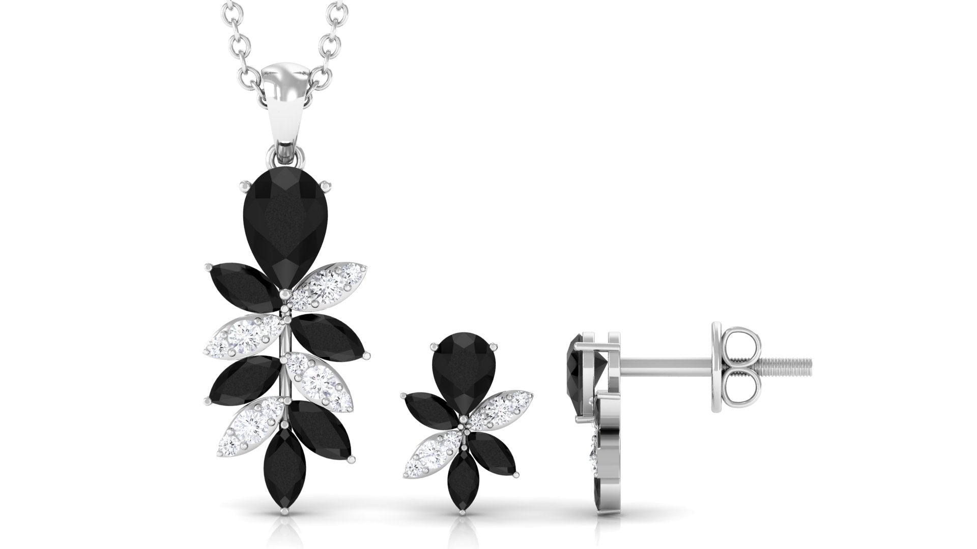 2 CT Nature Inspired Black Onyx and Diamond Dangle jewelry Set Black Onyx - ( AAA ) - Quality - Rosec Jewels