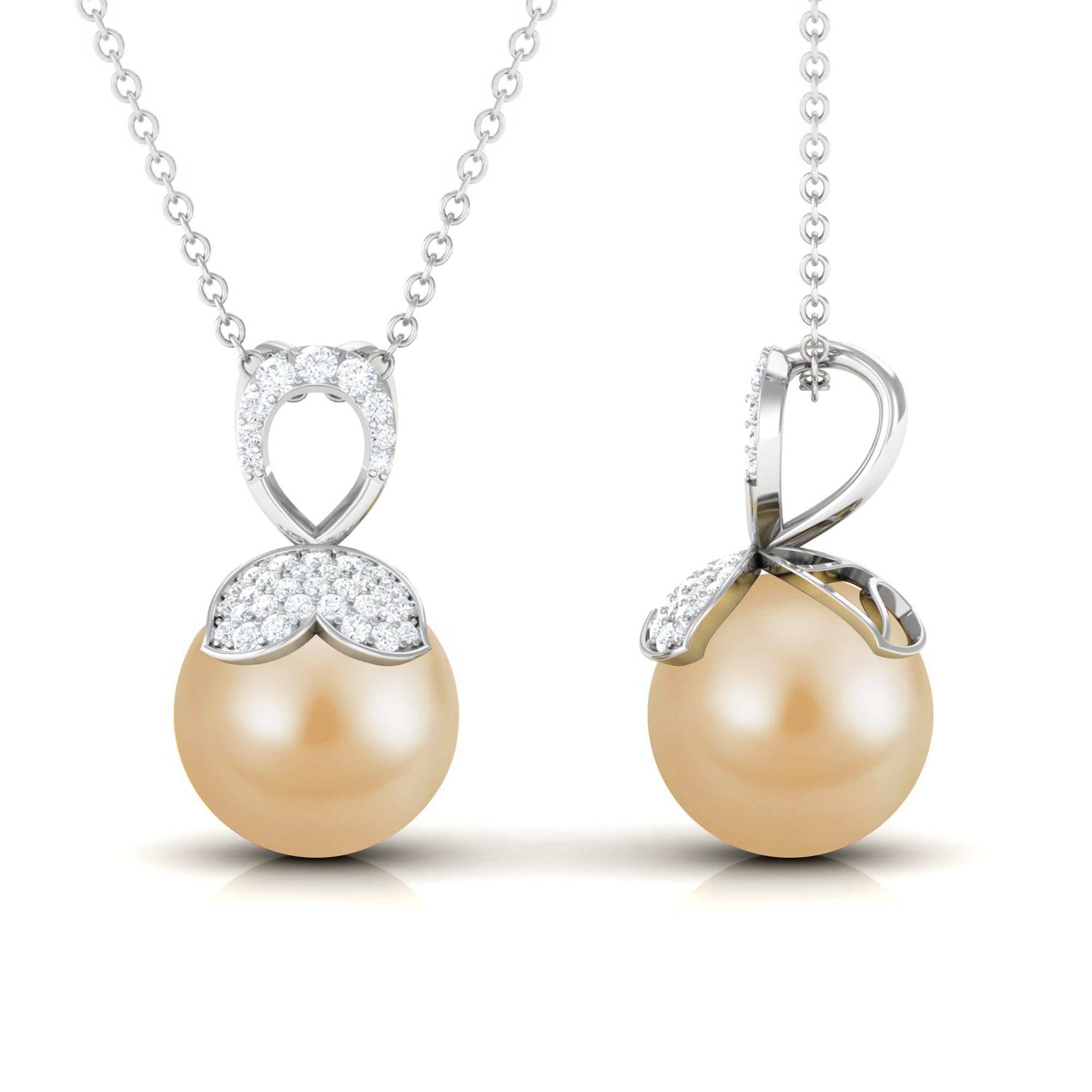 Nature Inspired South Sea Pearl and Diamond Drop Necklace South Sea Pearl - ( AAA ) - Quality - Rosec Jewels