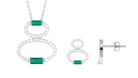 Baguette Cut Emerald Classic Necklace and Earrings Set with Diamond Emerald - ( AAA ) - Quality - Rosec Jewels