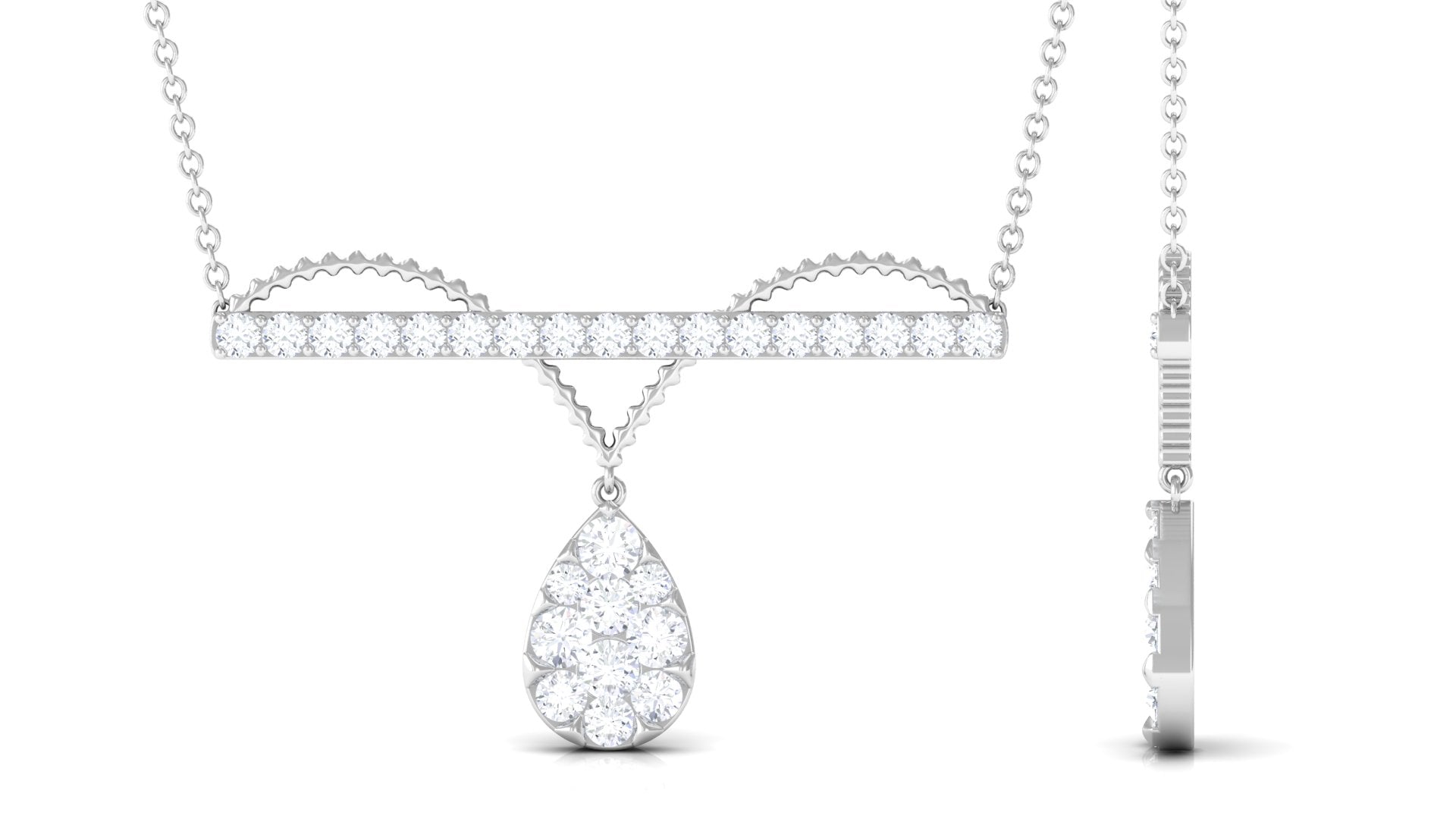 1 CT Pave Set Moissanite Designer Teardrop Bar Necklace Moissanite - ( D-VS1 ) - Color and Clarity - Rosec Jewels