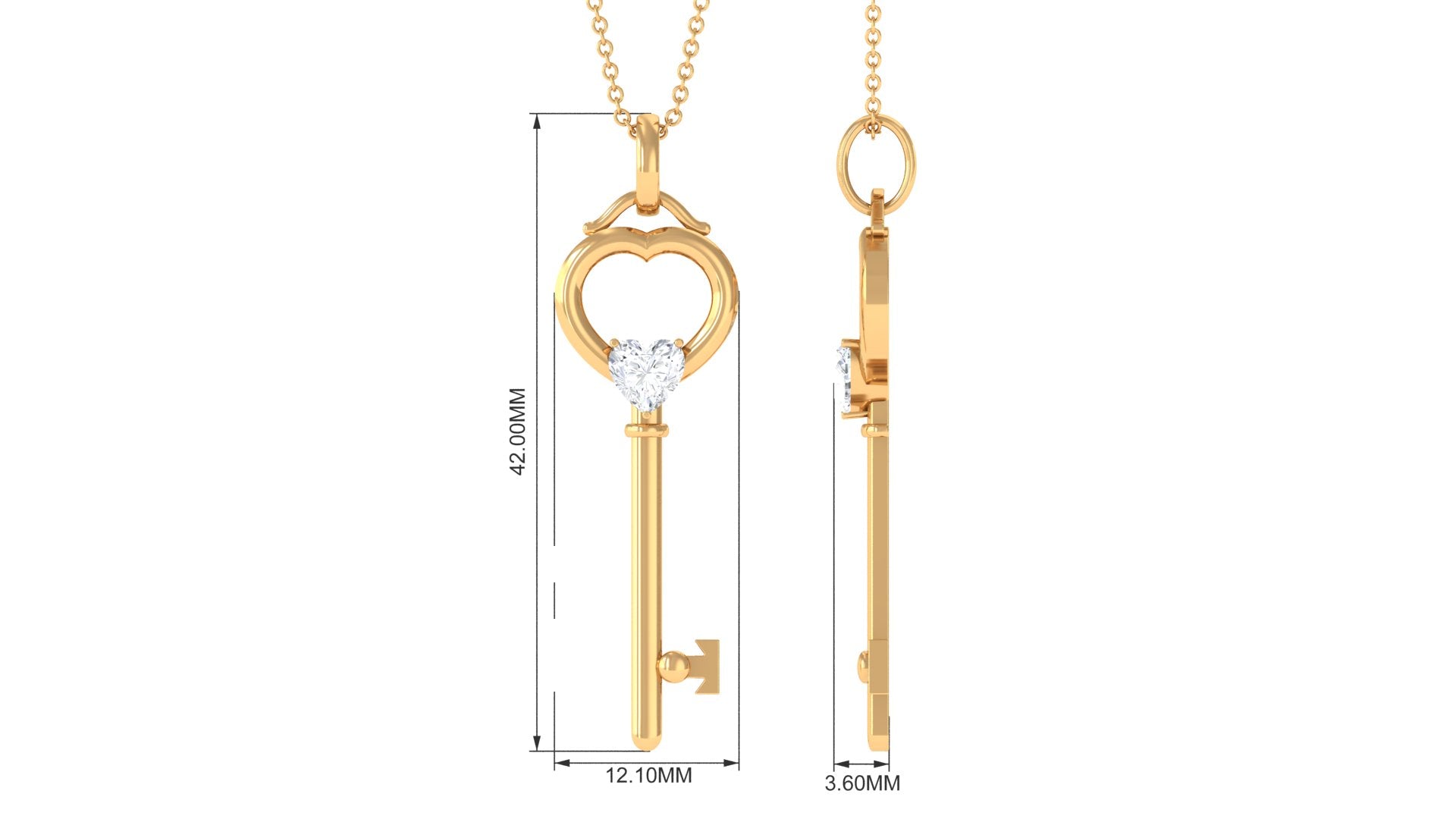 Heart Key Pendant Necklace with Lab Grown Diamond Lab Grown Diamond - ( EF-VS ) - Color and Clarity - Rosec Jewels