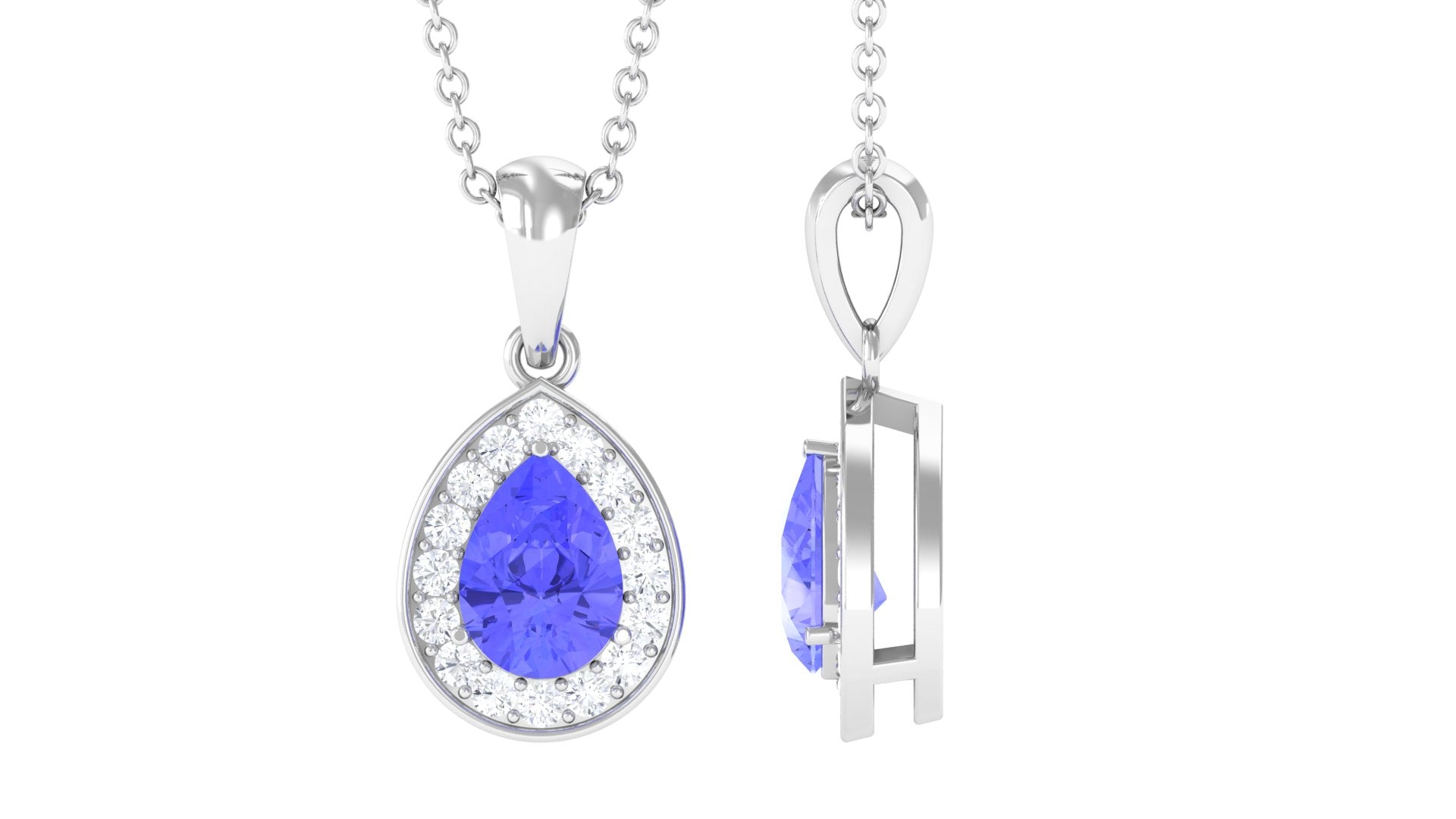 Tanzanite Teardrop Halo Pendant Necklace Tanzanite - ( AAA ) - Quality - Rosec Jewels