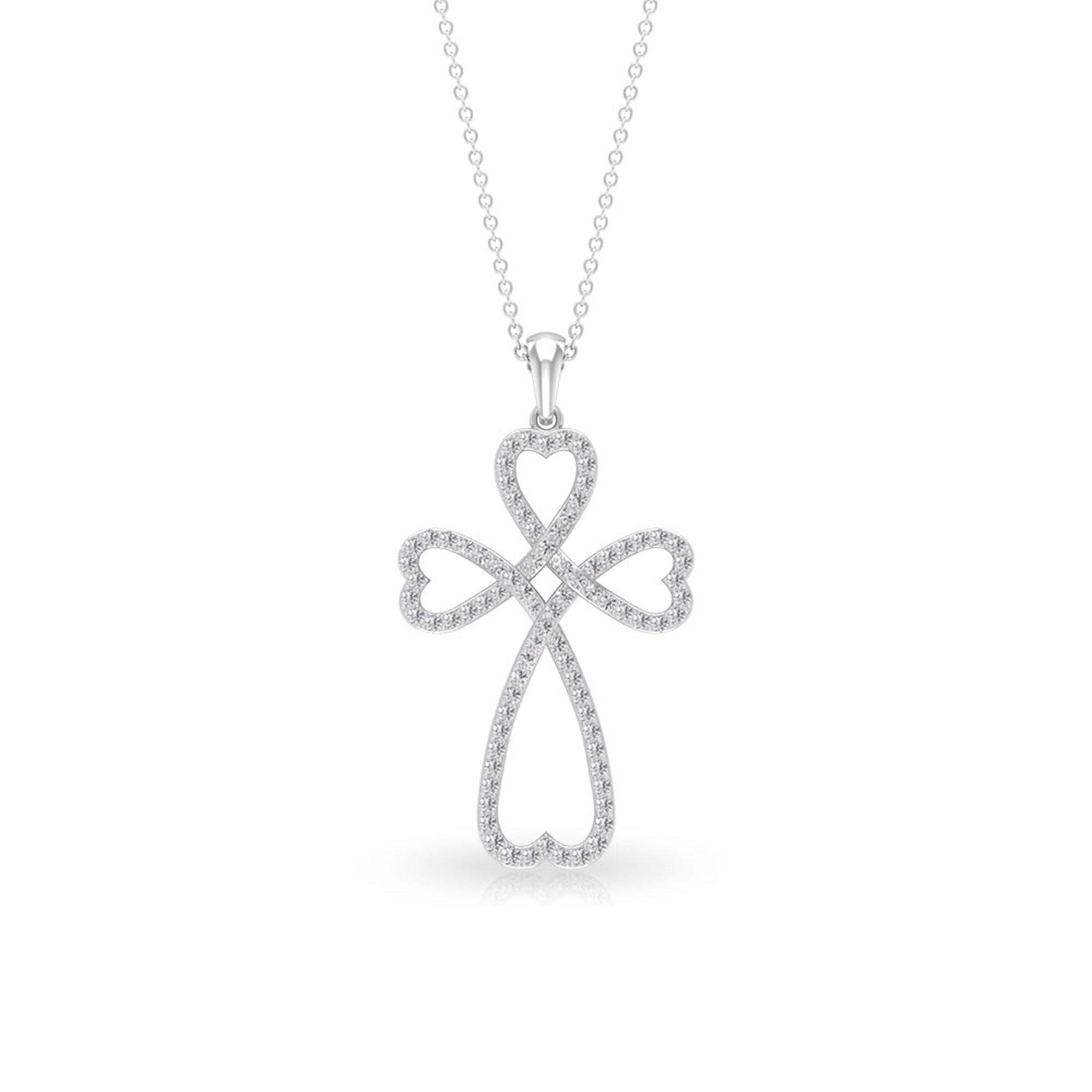 Open Cross Heart Pendant Necklace with Moissanite Moissanite - ( D-VS1 ) - Color and Clarity - Rosec Jewels