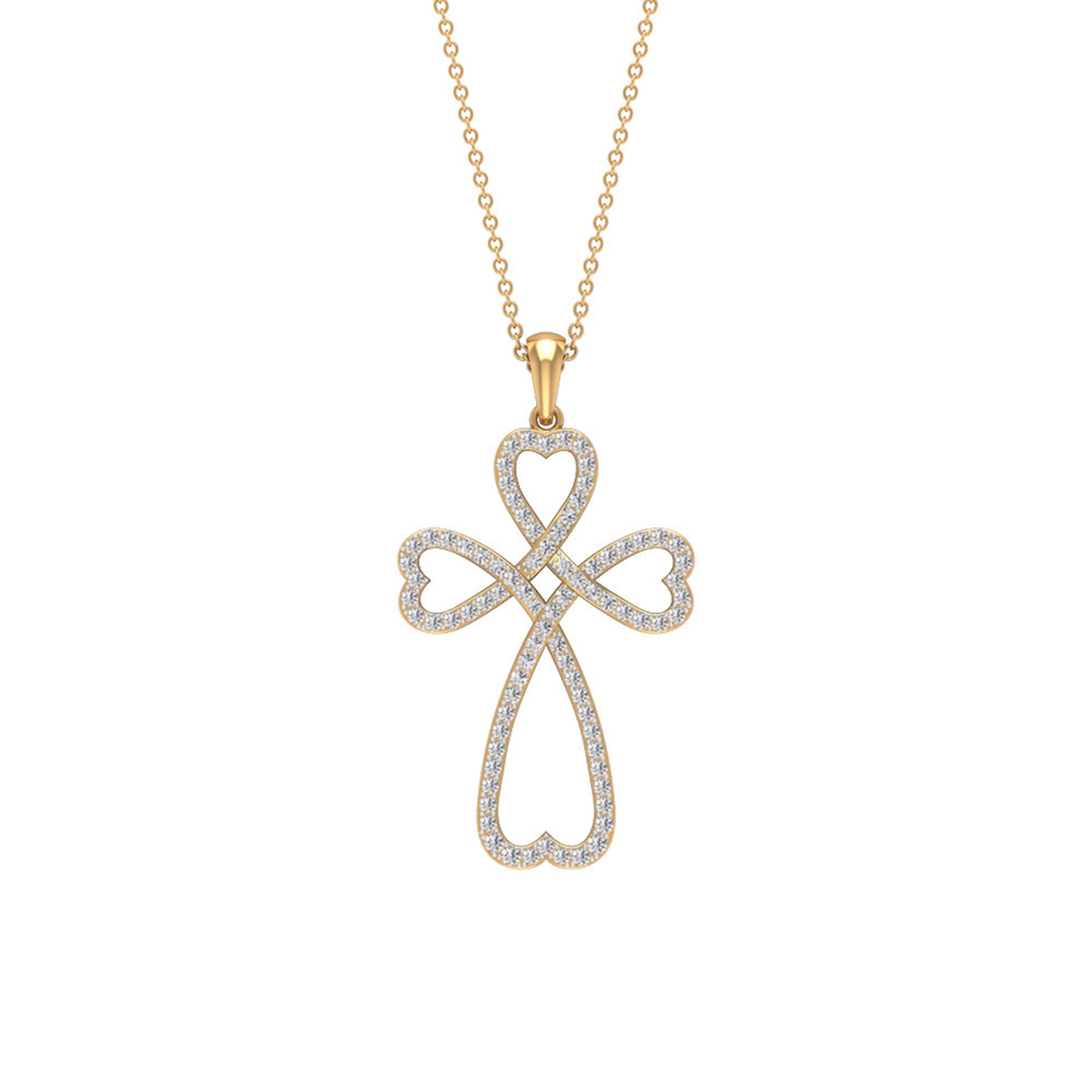 Open Cross Heart Pendant Necklace with Moissanite Moissanite - ( D-VS1 ) - Color and Clarity - Rosec Jewels