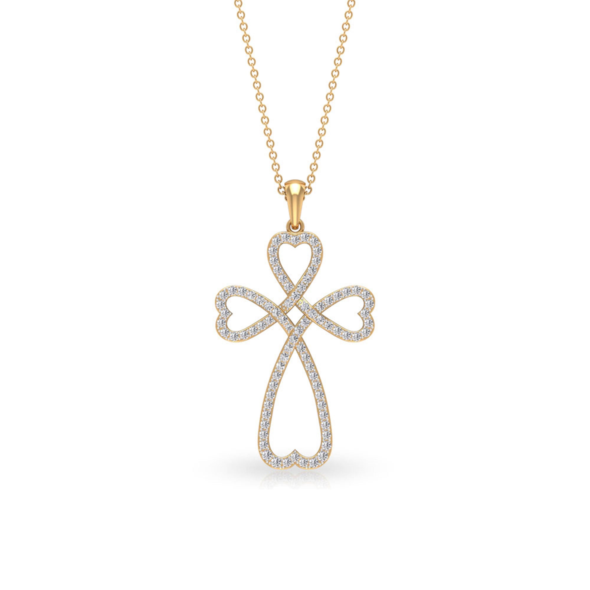 Open Cross Heart Pendant Necklace with Moissanite Moissanite - ( D-VS1 ) - Color and Clarity - Rosec Jewels