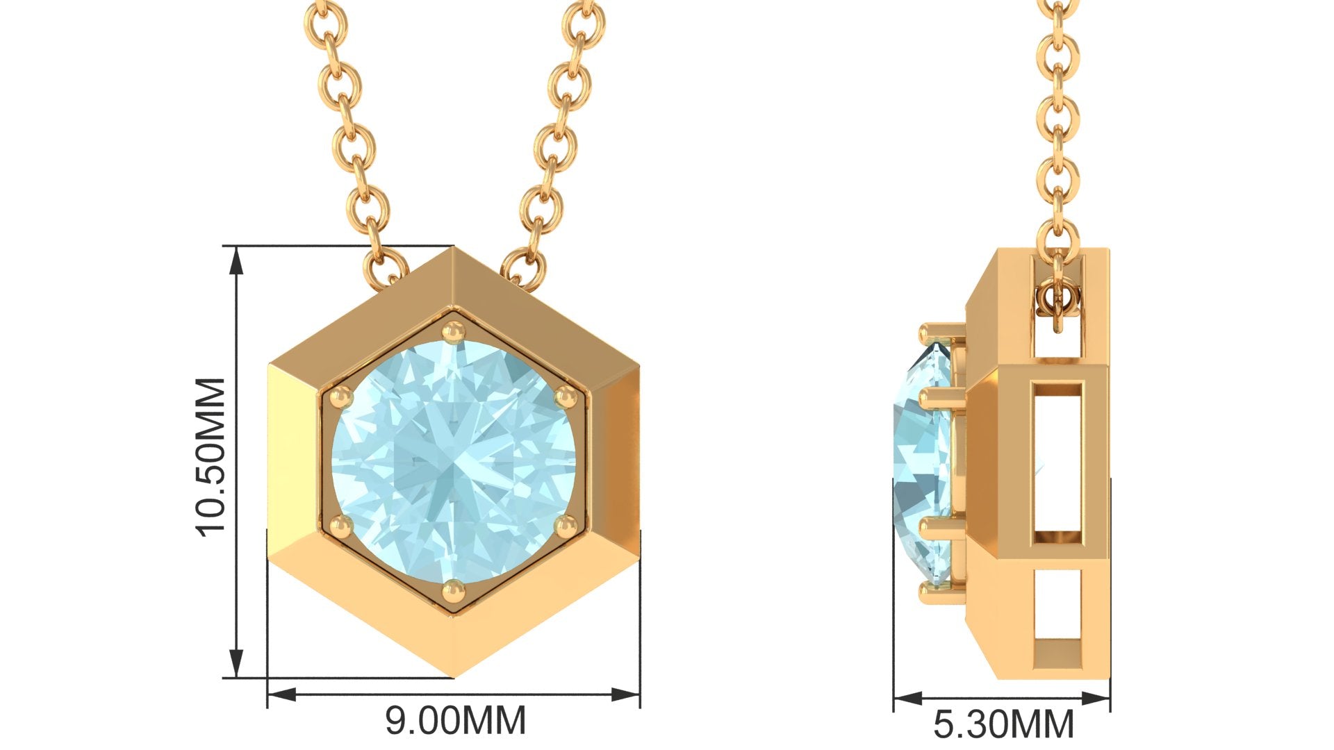 1 CT Hexagon Pendant for Women with Solitaire Sky Blue Topaz Sky Blue Topaz - ( AAA ) - Quality - Rosec Jewels