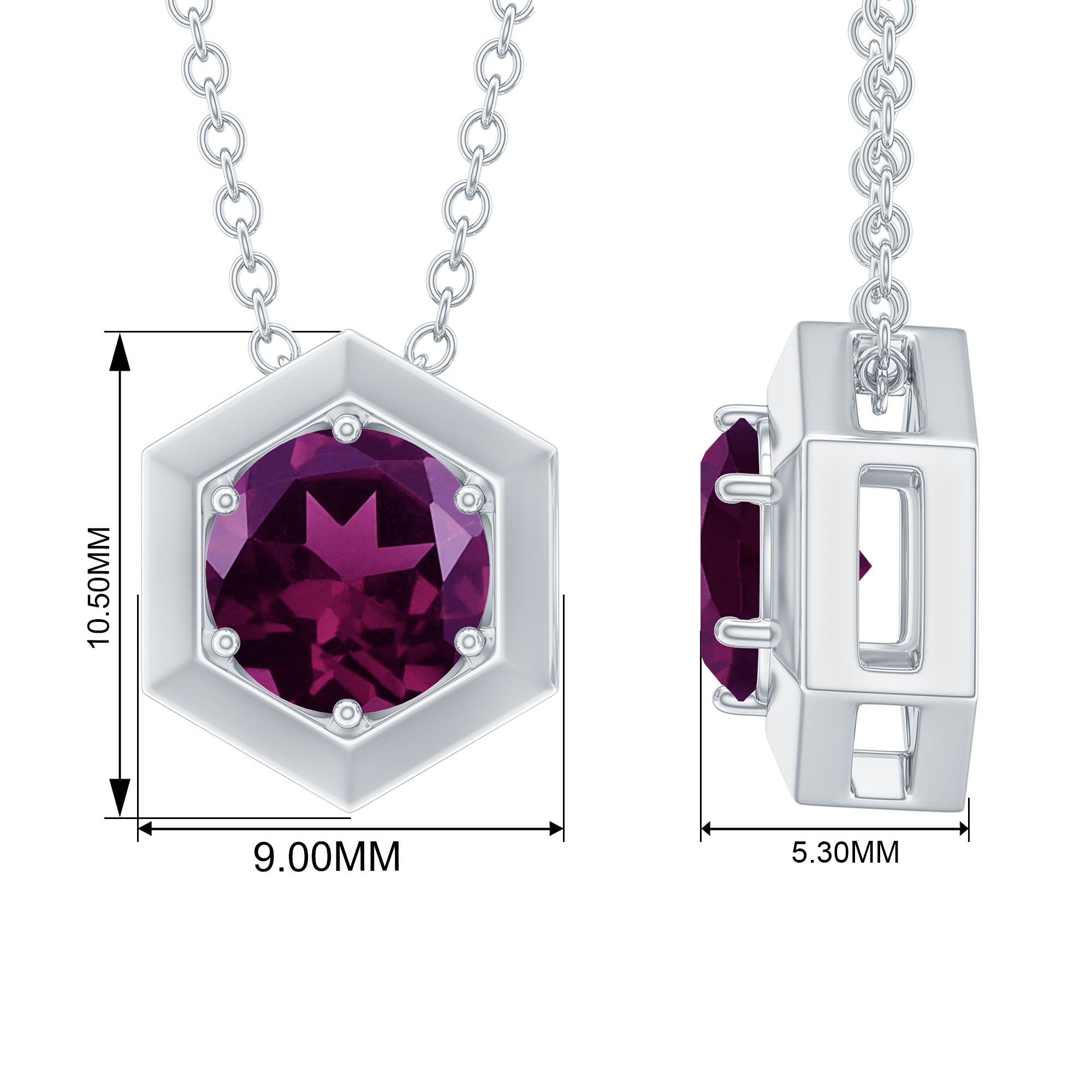 1 CT Natural Rhodolite Solitaire Hexagon Pendant in Gold Rhodolite - ( AAA ) - Quality - Rosec Jewels