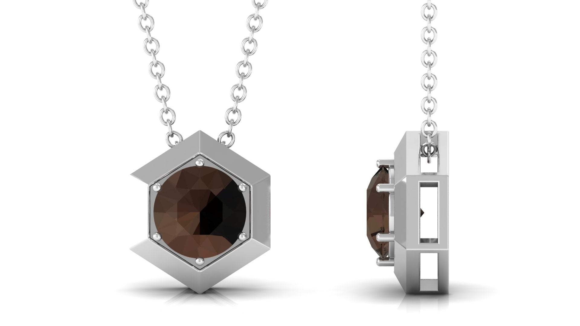 3/4 CT Solitaire Smoky Quartz Gold Hexagon Pendant Necklace Smoky Quartz - ( AAA ) - Quality - Rosec Jewels