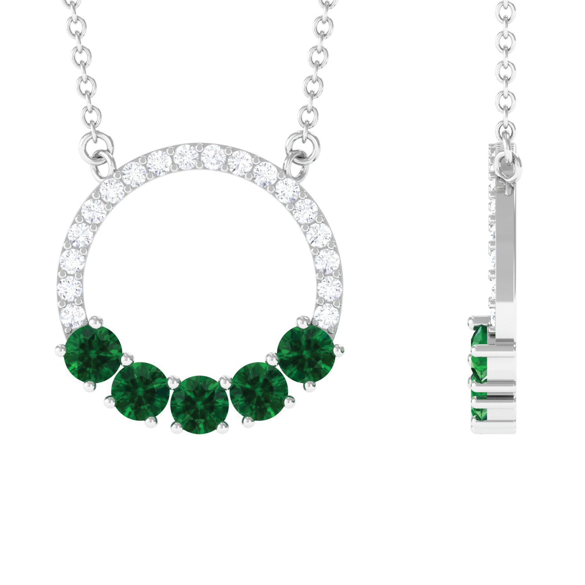 Lab Created Emerald Circle Necklace With Diamond Accent Lab Created Emerald - ( AAAA ) - Quality - Rosec Jewels