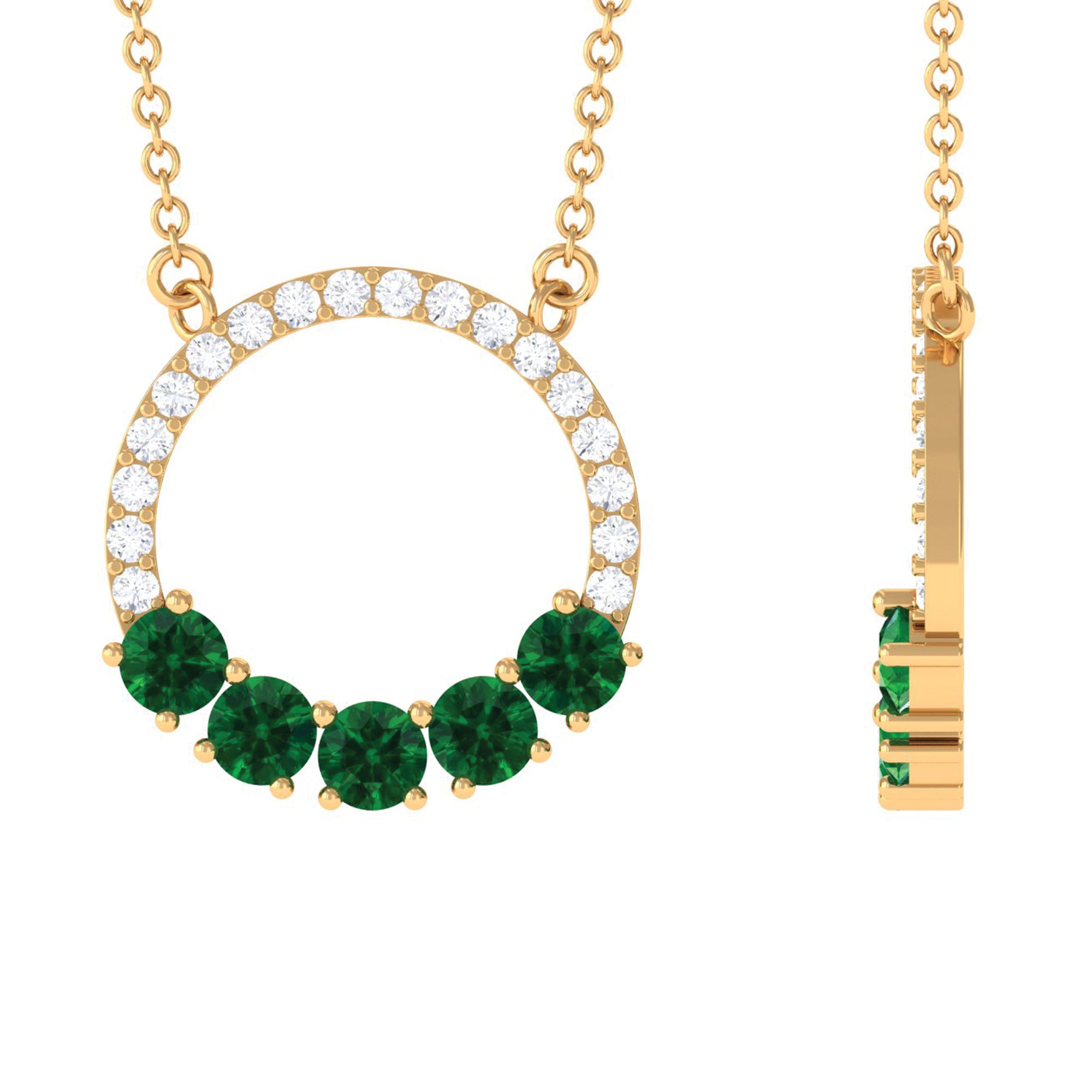 Lab Created Emerald Circle Necklace With Diamond Accent Lab Created Emerald - ( AAAA ) - Quality - Rosec Jewels